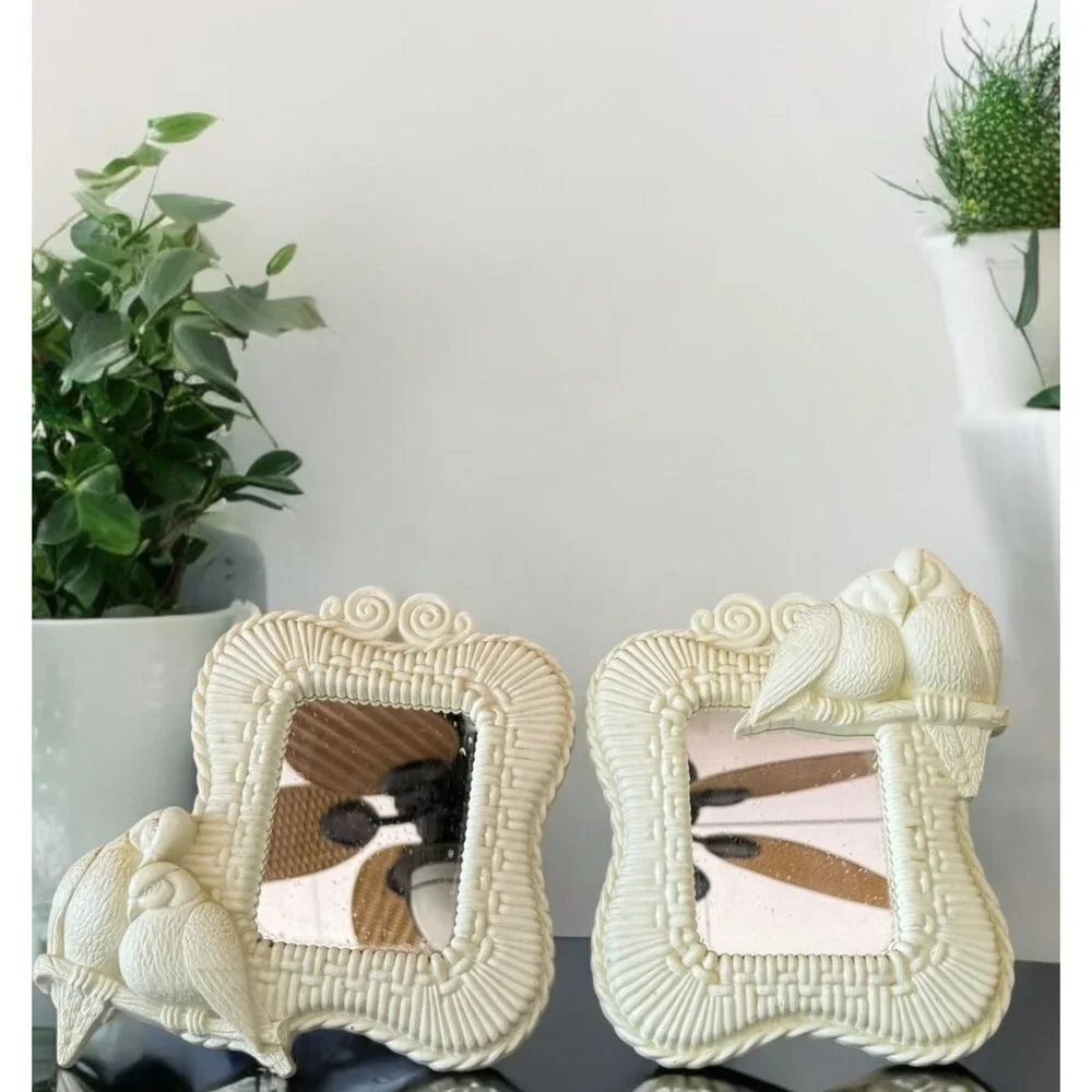 Vintage Homco Bird Wall Mirrors Set Of 2 White Framed